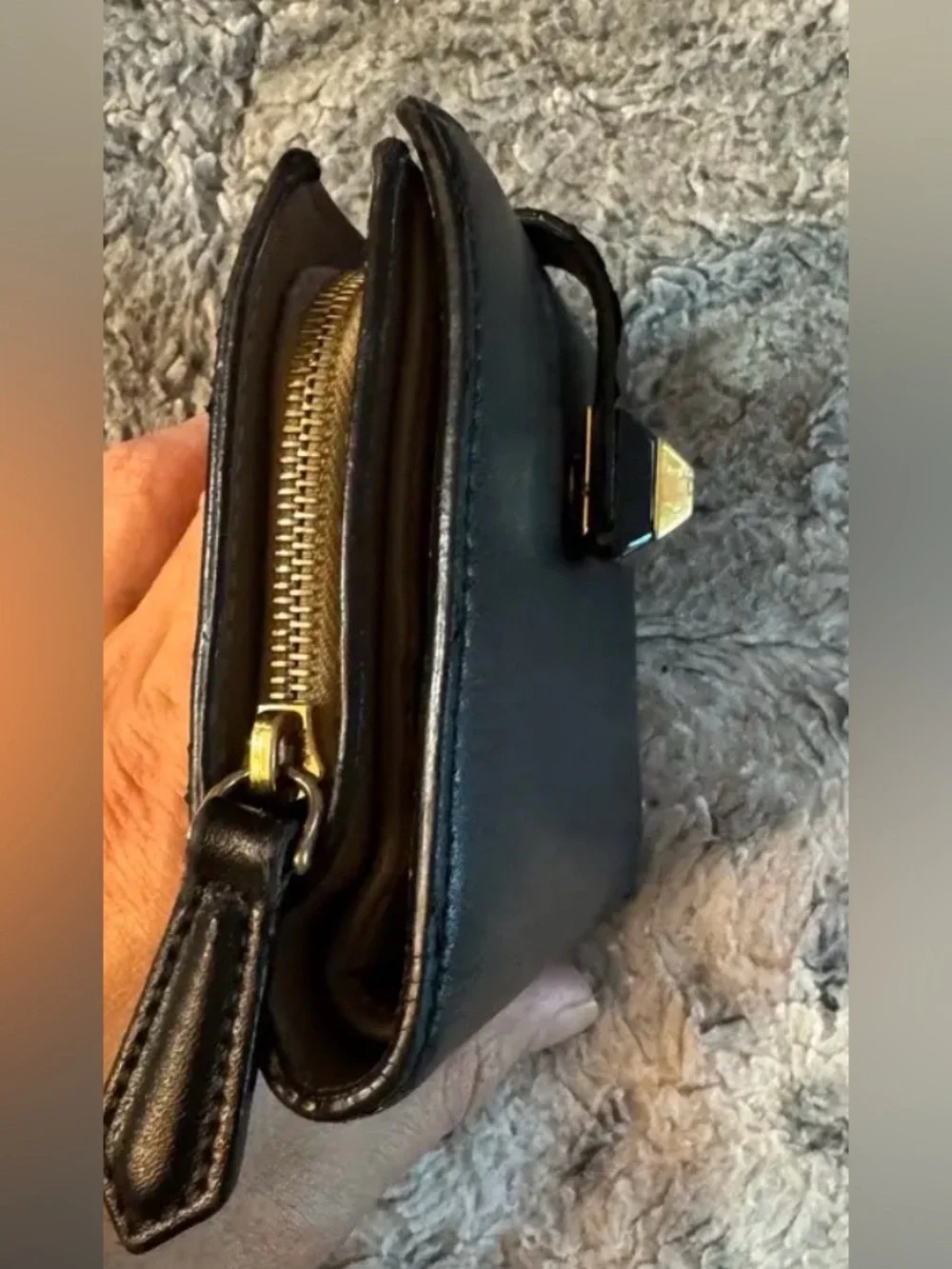 Fendi Black Leather Bifold Wallet, Taupe Interior, Gold Hardware, with Box